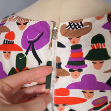 Load image into Gallery viewer, 50s 60s LADY FACES AND HATS NOVELTY COTTON DRESS - S
