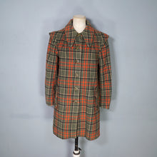 Load image into Gallery viewer, 70s GIL BRET GREEN AND ORANGE PLAID CHECK MINI SWING COAT WITH DAGGER COLLAR - S-M