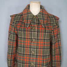 Load image into Gallery viewer, 70s GIL BRET GREEN AND ORANGE PLAID CHECK MINI SWING COAT WITH DAGGER COLLAR - S-M