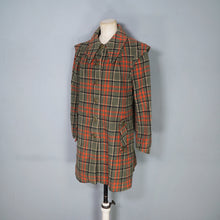 Load image into Gallery viewer, 70s GIL BRET GREEN AND ORANGE PLAID CHECK MINI SWING COAT WITH DAGGER COLLAR - S-M