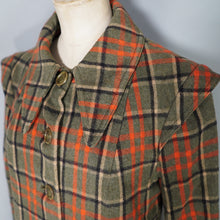 Load image into Gallery viewer, 70s GIL BRET GREEN AND ORANGE PLAID CHECK MINI SWING COAT WITH DAGGER COLLAR - S-M