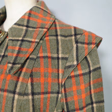 Load image into Gallery viewer, 70s GIL BRET GREEN AND ORANGE PLAID CHECK MINI SWING COAT WITH DAGGER COLLAR - S-M