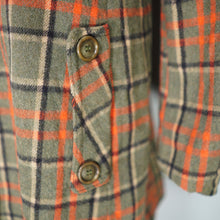 Load image into Gallery viewer, 70s GIL BRET GREEN AND ORANGE PLAID CHECK MINI SWING COAT WITH DAGGER COLLAR - S-M