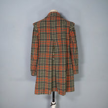 Load image into Gallery viewer, 70s GIL BRET GREEN AND ORANGE PLAID CHECK MINI SWING COAT WITH DAGGER COLLAR - S-M