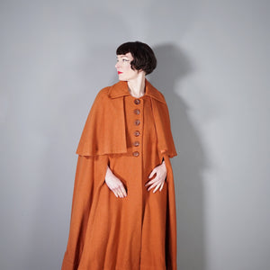 40s style ELEGANT WOOL TWEED RUST COLOURED CAPE COAT - One Size