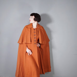 40s style ELEGANT WOOL TWEED RUST COLOURED CAPE COAT - One Size