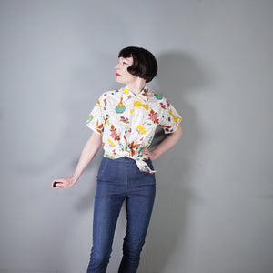 50s ITALIAN HOLIDAY NOVELTY MAP AND LOCAL FOOD PRINT SHIRT - L