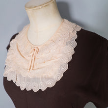 Load image into Gallery viewer, 40s CHESTNUT BROWN RAYON CREPE TEA DRESS WITH TIERED SCALLOPED BIB - XS