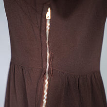 Load image into Gallery viewer, 40s CHESTNUT BROWN RAYON CREPE TEA DRESS WITH TIERED SCALLOPED BIB - XS