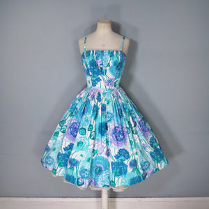 50s TAILORED FRENCH FLORAL FULL SKIRTED FLORAL SUN DRESS - XS-S