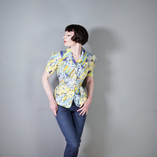 Load image into Gallery viewer, 70s YELLOW AND BLUE STRIPED FLORAL SUMMER SHIRT - M