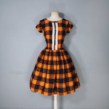 Load image into Gallery viewer, 60s ORANGE BLACK SOFT WARM FLANNEL FULL SKIRT DRESS WITH RUFFLE - XS-S