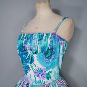 50s TAILORED FRENCH FLORAL FULL SKIRTED FLORAL SUN DRESS - XS-S