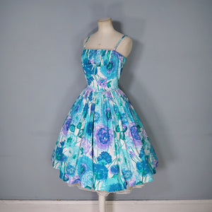 50s TAILORED FRENCH FLORAL FULL SKIRTED FLORAL SUN DRESS - XS-S