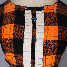 Load image into Gallery viewer, 60s ORANGE BLACK SOFT WARM FLANNEL FULL SKIRT DRESS WITH RUFFLE - XS-S