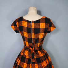 Load image into Gallery viewer, 60s ORANGE BLACK SOFT WARM FLANNEL FULL SKIRT DRESS WITH RUFFLE - XS-S