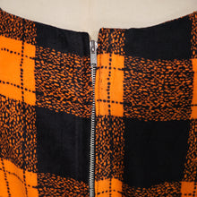 Load image into Gallery viewer, 60s ORANGE BLACK SOFT WARM FLANNEL FULL SKIRT DRESS WITH RUFFLE - XS-S