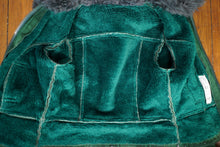 Load image into Gallery viewer, 70s DEEP GREEN CROPPED SUEDE FLEECE LINED JACKET WITH SHEEPSKIN COLLAR AND CUFFS - XS-S
