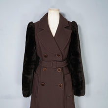 Load image into Gallery viewer, 70s YOUR SIXTH SENSE BROWN FAUX FUR SLEEVE BELTED COAT - S