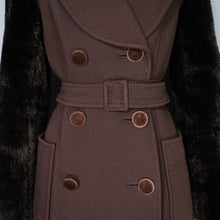 Load image into Gallery viewer, 70s YOUR SIXTH SENSE BROWN FAUX FUR SLEEVE BELTED COAT - S