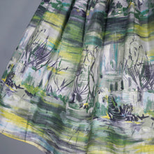Load image into Gallery viewer, 50s GREEN GREY PAINTERLY LANDSCAPE WITH RUINS FULL COTTON SKIRT -