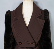 Load image into Gallery viewer, 70s YOUR SIXTH SENSE BROWN FAUX FUR SLEEVE BELTED COAT - S