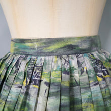 Load image into Gallery viewer, 50s GREEN GREY PAINTERLY LANDSCAPE WITH RUINS FULL COTTON SKIRT -