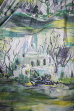 Load image into Gallery viewer, 50s GREEN GREY PAINTERLY LANDSCAPE WITH RUINS FULL COTTON SKIRT -