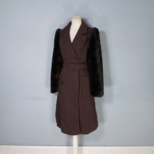 Load image into Gallery viewer, 70s YOUR SIXTH SENSE BROWN FAUX FUR SLEEVE BELTED COAT - S