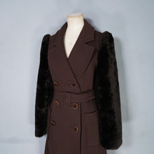 Load image into Gallery viewer, 70s YOUR SIXTH SENSE BROWN FAUX FUR SLEEVE BELTED COAT - S