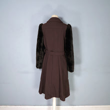 Load image into Gallery viewer, 70s YOUR SIXTH SENSE BROWN FAUX FUR SLEEVE BELTED COAT - S
