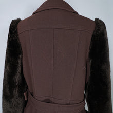 Load image into Gallery viewer, 70s YOUR SIXTH SENSE BROWN FAUX FUR SLEEVE BELTED COAT - S