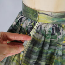 Load image into Gallery viewer, 50s GREEN GREY PAINTERLY LANDSCAPE WITH RUINS FULL COTTON SKIRT -