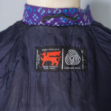 Load image into Gallery viewer, 70s WELSH WOOLLENS PURPLE AND BLUE TAPESTRY CAPE COAT - S-M