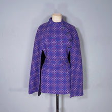 Load image into Gallery viewer, 70s WELSH WOOLLENS PURPLE AND BLUE TAPESTRY CAPE COAT - S-M