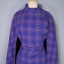 Load image into Gallery viewer, 70s WELSH WOOLLENS PURPLE AND BLUE TAPESTRY CAPE COAT - S-M