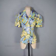 Load image into Gallery viewer, 70s YELLOW AND BLUE STRIPED FLORAL SUMMER SHIRT - M