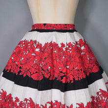 Load image into Gallery viewer, 50s 60s BOLD FLORAL AND STRIPE RED BLACK FULL COTTON SKIRT 28.5-29&quot;