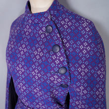 Load image into Gallery viewer, 70s WELSH WOOLLENS PURPLE AND BLUE TAPESTRY CAPE COAT - S-M