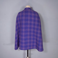 Load image into Gallery viewer, 70s WELSH WOOLLENS PURPLE AND BLUE TAPESTRY CAPE COAT - S-M