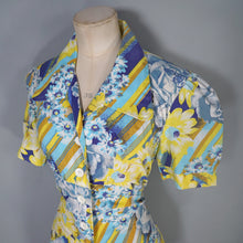 Load image into Gallery viewer, 70s YELLOW AND BLUE STRIPED FLORAL SUMMER SHIRT - M