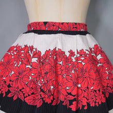 Load image into Gallery viewer, 50s 60s BOLD FLORAL AND STRIPE RED BLACK FULL COTTON SKIRT 28.5-29&quot;
