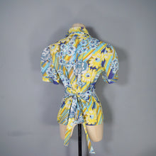 Load image into Gallery viewer, 70s YELLOW AND BLUE STRIPED FLORAL SUMMER SHIRT - M