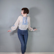 Load image into Gallery viewer, 60s SEMI SHEER ORIGINAL HUNGARIAN HAND EMBROIDERED FOLK BLOUSE - M