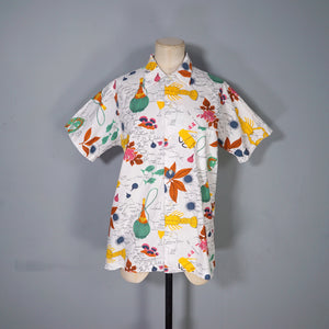 50s ITALIAN HOLIDAY NOVELTY MAP AND LOCAL FOOD PRINT SHIRT - L