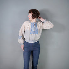 Load image into Gallery viewer, 60s SEMI SHEER ORIGINAL HUNGARIAN HAND EMBROIDERED FOLK BLOUSE - M
