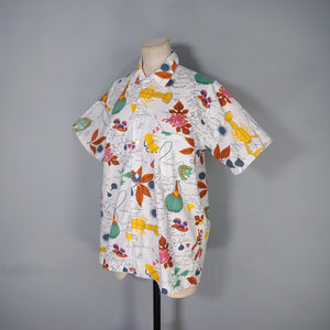 50s ITALIAN HOLIDAY NOVELTY MAP AND LOCAL FOOD PRINT SHIRT - L