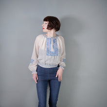 Load image into Gallery viewer, 60s SEMI SHEER ORIGINAL HUNGARIAN HAND EMBROIDERED FOLK BLOUSE - M