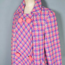 Load image into Gallery viewer, 60s PINK AND PURPLE HOUNDSTOOTH AUTUMN SWING COAT - S-M