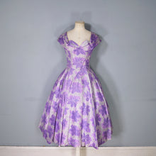 Load image into Gallery viewer, 50s 60s FRANK USHER GREY AND PURPLE FLORAL FORMAL PARTY DRESS - XS